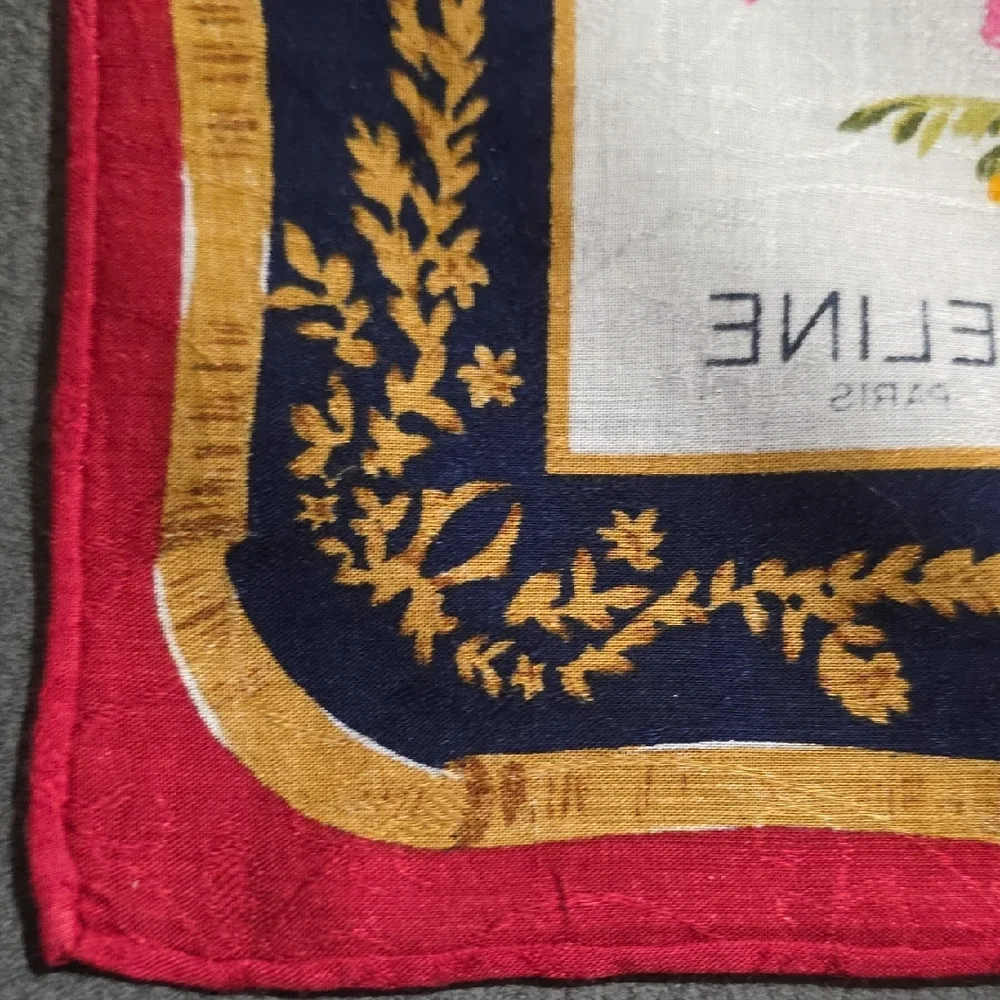 Vintage Celine Floral Silk Scarf with Navy and Red Border